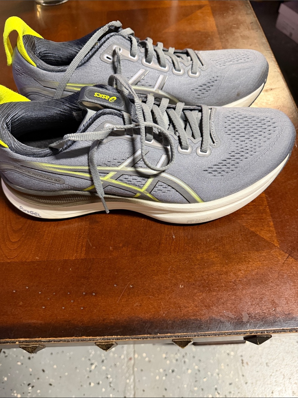 ASICS Grey Athletic Running Shoes with Yellow Accents